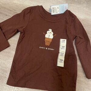 NWT Cat & Jack - Brown Long Sleeve Shirt with Ice Cream Design